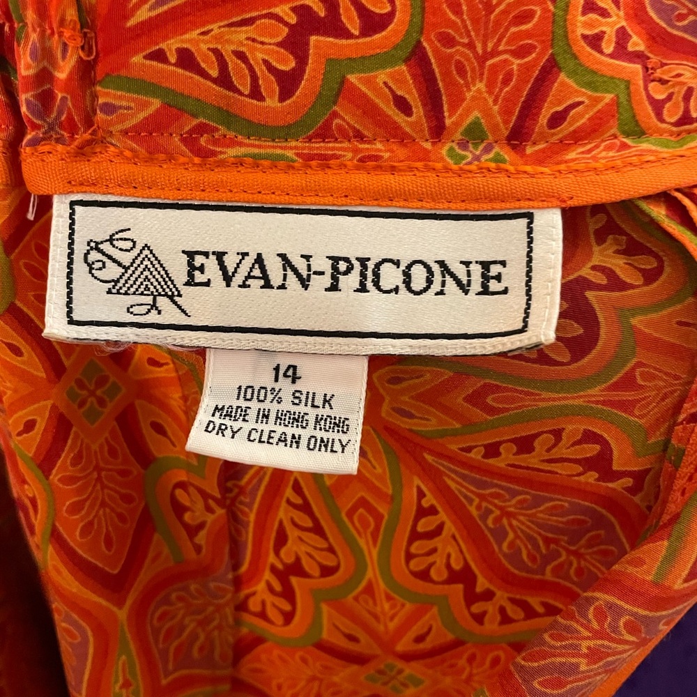 EVAN- PICONE rusty orange & red 100%silk pleated midi-maxi pencil skirt Vintage - Picture 10 of 16